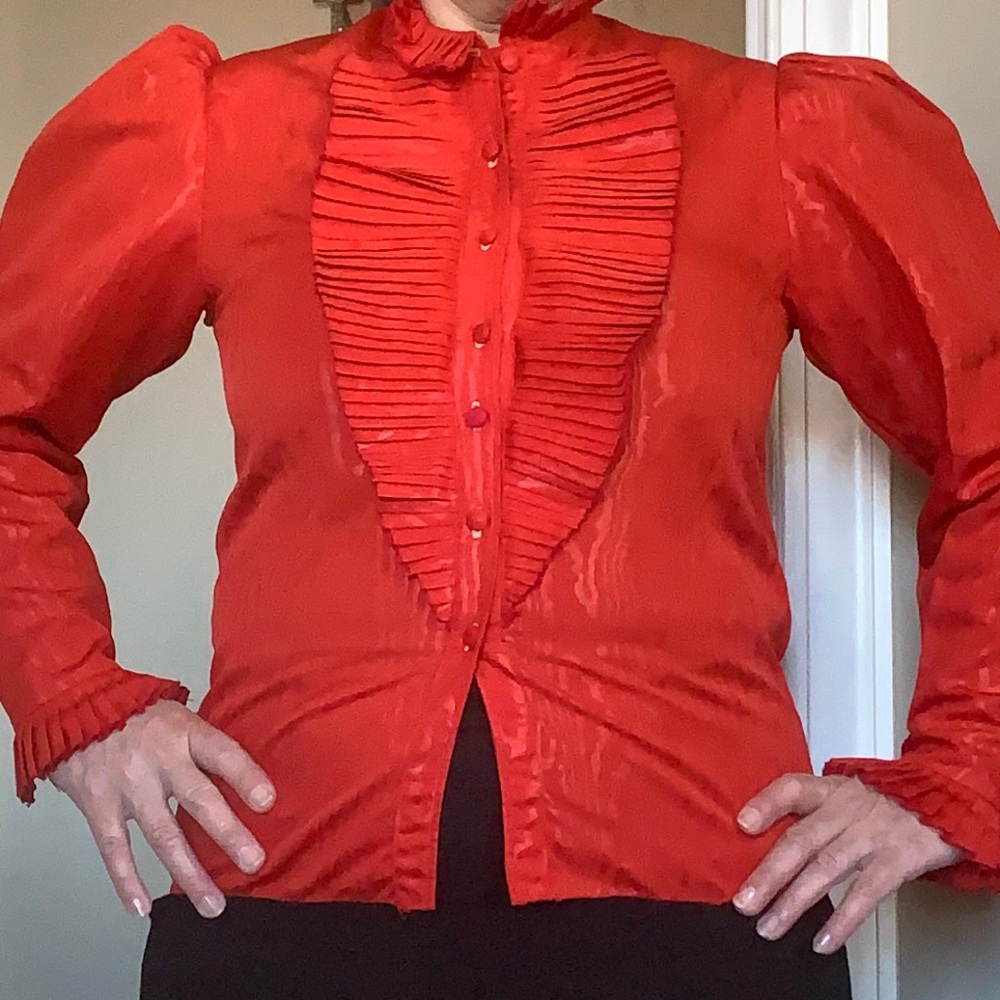 Beautiful Handmade custom made red blouse taffeta fabric blouse